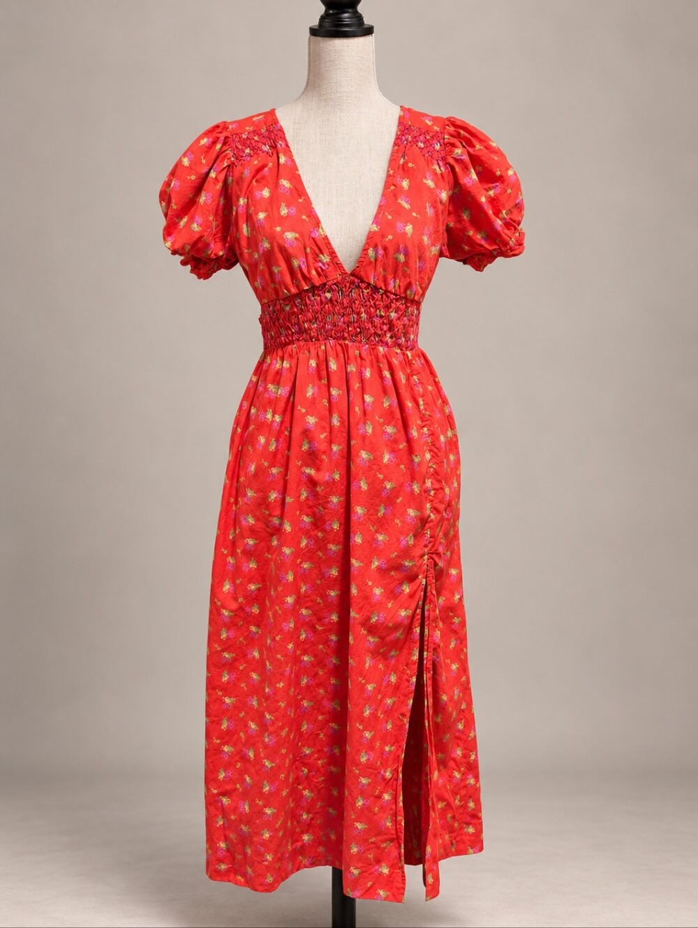 Urban Outfitters Liliana Cherry Print Open Back Side Slit Dress M